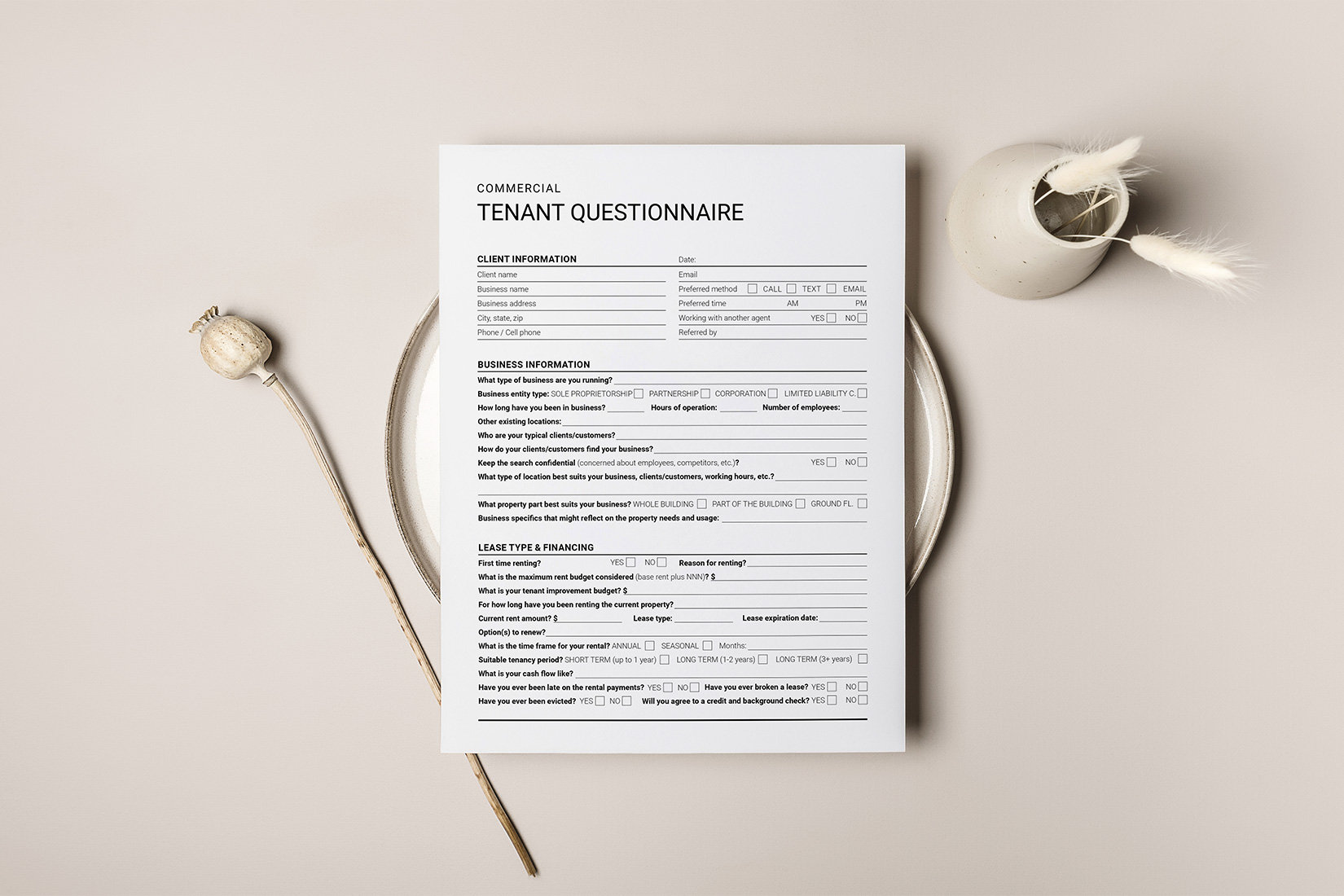 Tenant Questionnaire Form.pdf Commercial Real Estate Tenant Questionnaire, Commercial Tenant Intake ...
