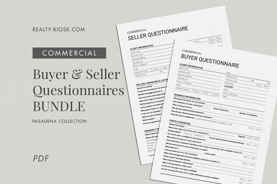 Commercial Real Estate Bundle Buyer and Seller Questionnaire Etsy