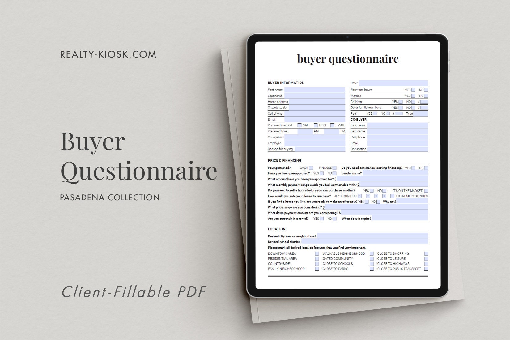 Fillable Real Estate Home Buyer Questionnaire Buyer Etsy