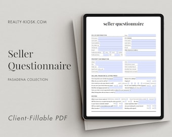 Cuestionario rellenable para el vendedor de bienes raíces, Formulario de vendedor de vivienda, Consulta del vendedor, Consulta del cliente, Formulario de bienes raíces, Encuesta previa a la lista