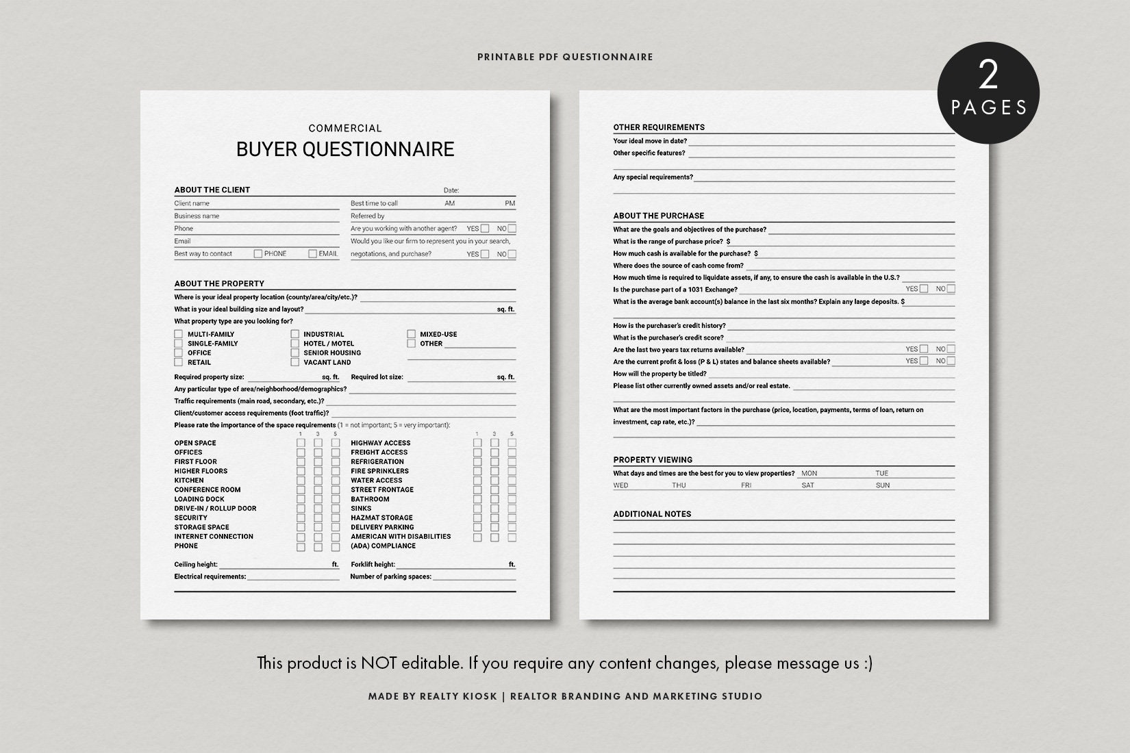 Commercial Real Estate Buyer Questionnaire Commercial Etsy