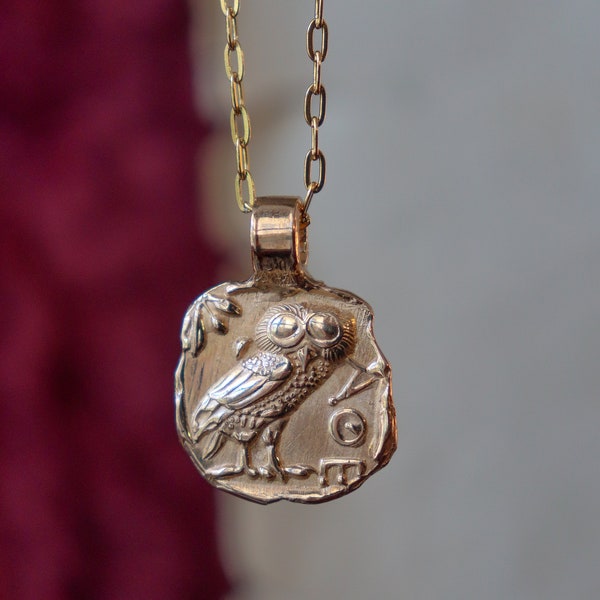 PRE ORDER Bronze necklace with Athena's owl, ancient Greek jewel, lost wax jewellery