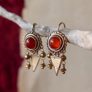 Carnelian Bronze Earrings, Antique Earrings, Historical Jewelry, Archaeological Jewelry, Carnelian Jewelry