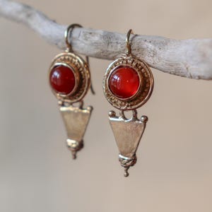 Carnelian Bronze Earrings, Antique Earrings, Historical Jewelry, Archaeological Jewelry, Carnelian Jewelry