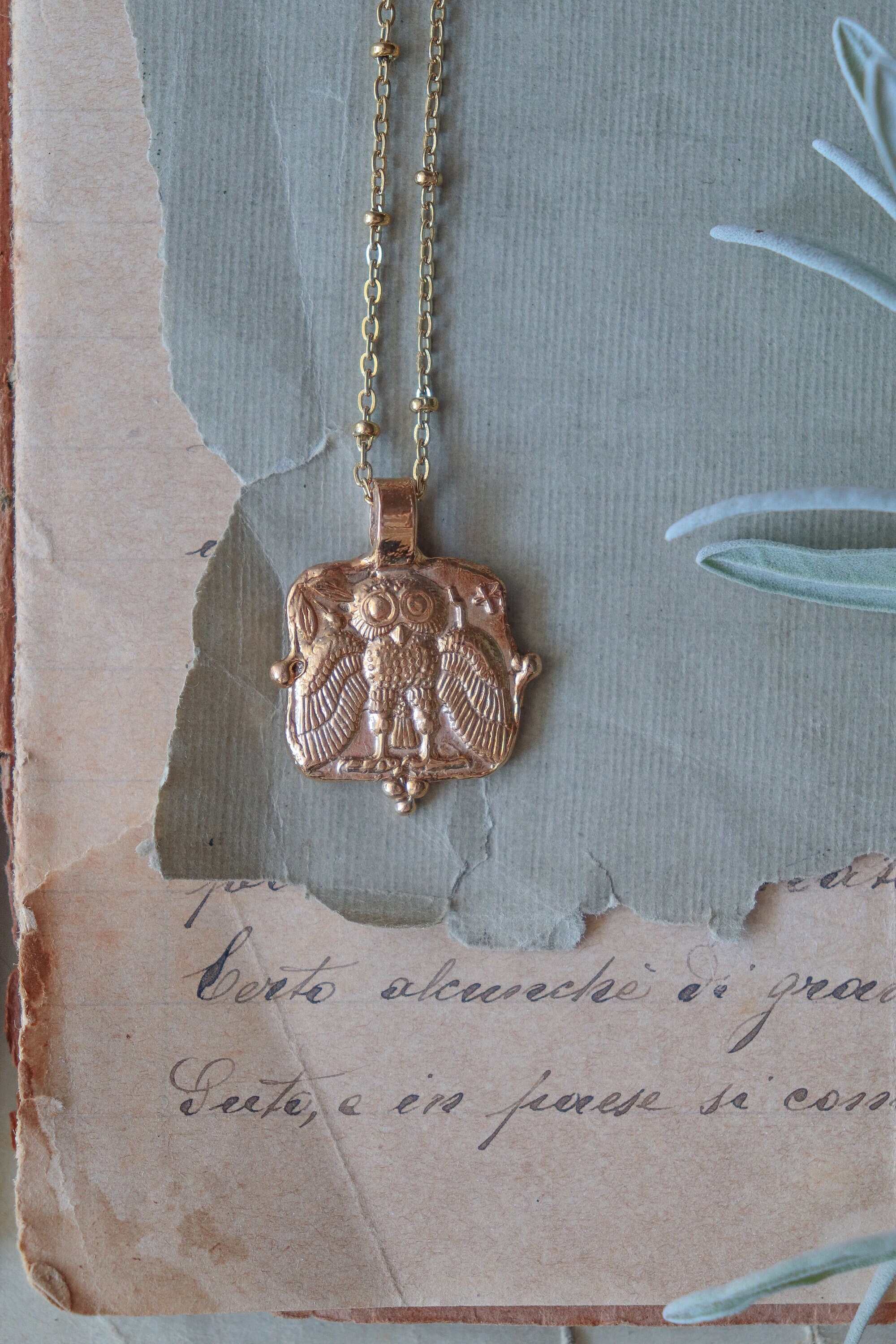 Collier Pendentif Hibou Déesse Athéna Fait Main - Cordon Coton Ciré - Neuf Sans Emballage