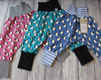 Pantaloni harem con stampa di pinguini, 3 colori, jersey di cotone, taglie 50-80 (disponibili)