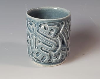 Carved Teacup in Blue