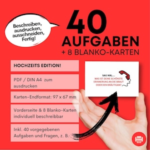Audio-gastenboek-kaartspel, PDF met 40 vooraf gedefinieerde taken en 8 blanco kaarten voor uw eigen ideeën. Individueel beschrijfbaar! Rood-zwart