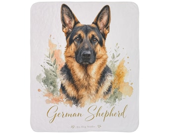 Coperta in pile sherpa con ritratto di pastore tedesco ad acquerello / Plaid con cane