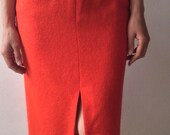 Statement High waisted Blood Orange Alpaca Wool Mohair Long Fitted Pencil skirt with front split