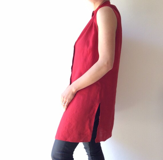 red linen shirt dress