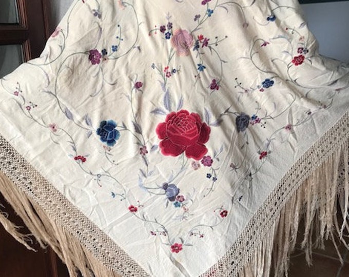 Antique Hand Embroidered Piano Shawl - Etsy