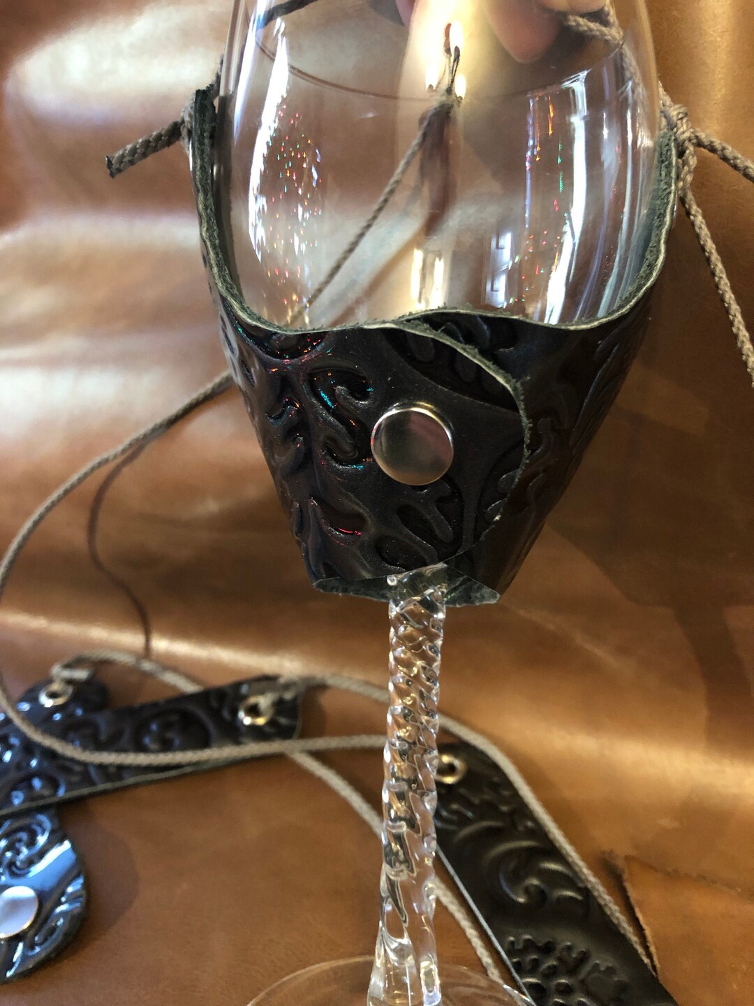 Leather Wine Glass Holder Necklace Etsy