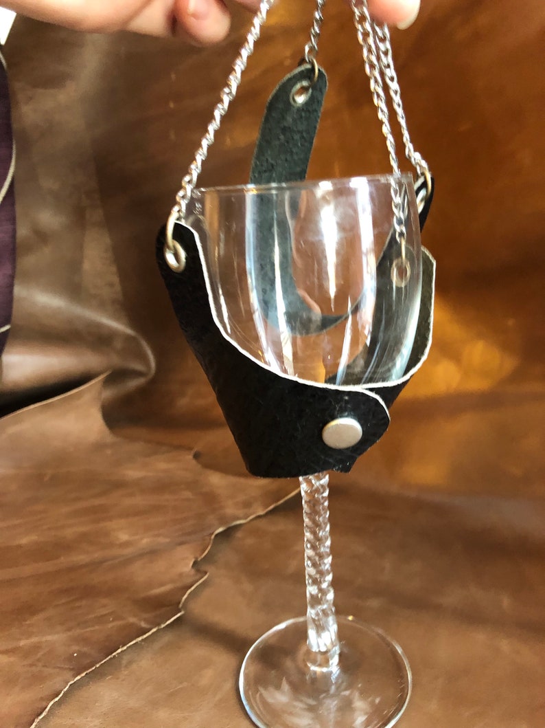 Leather wine glass holder necklace Etsy