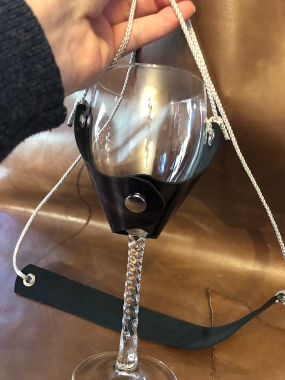 Leather Wine Glass Holder Necklace Etsy