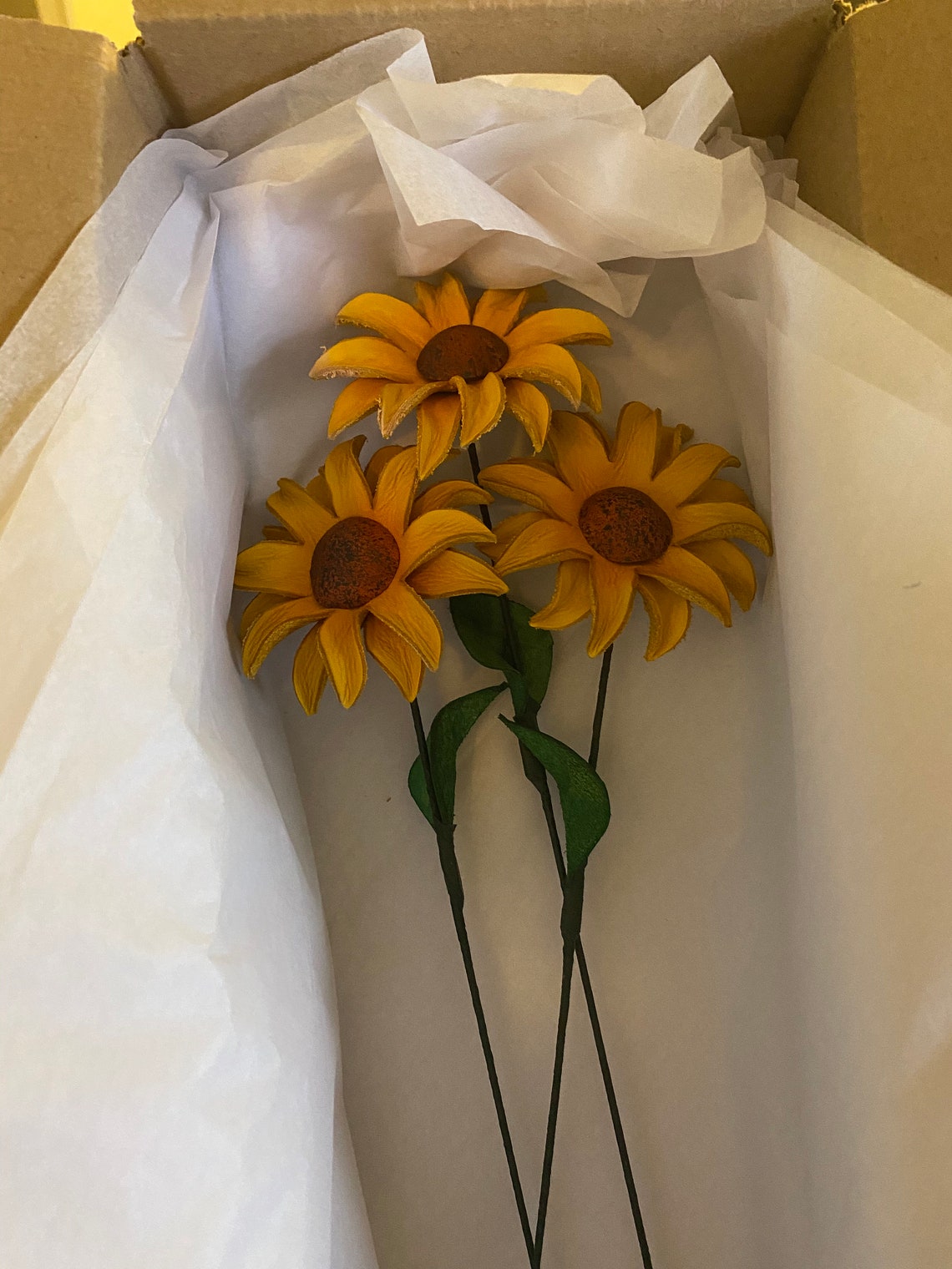 Leather sunflower long stem Etsy