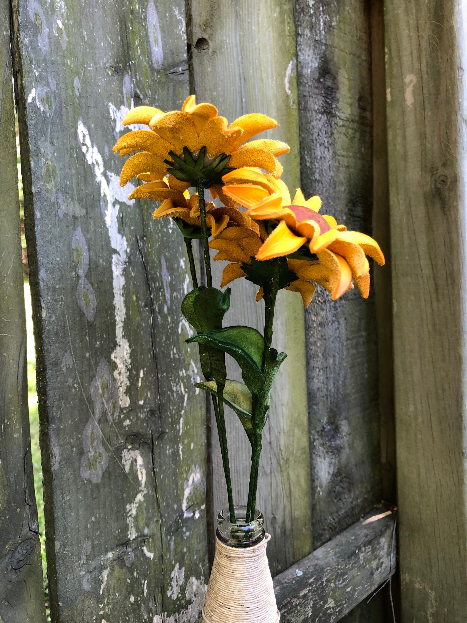 Leather sunflower long stem Etsy