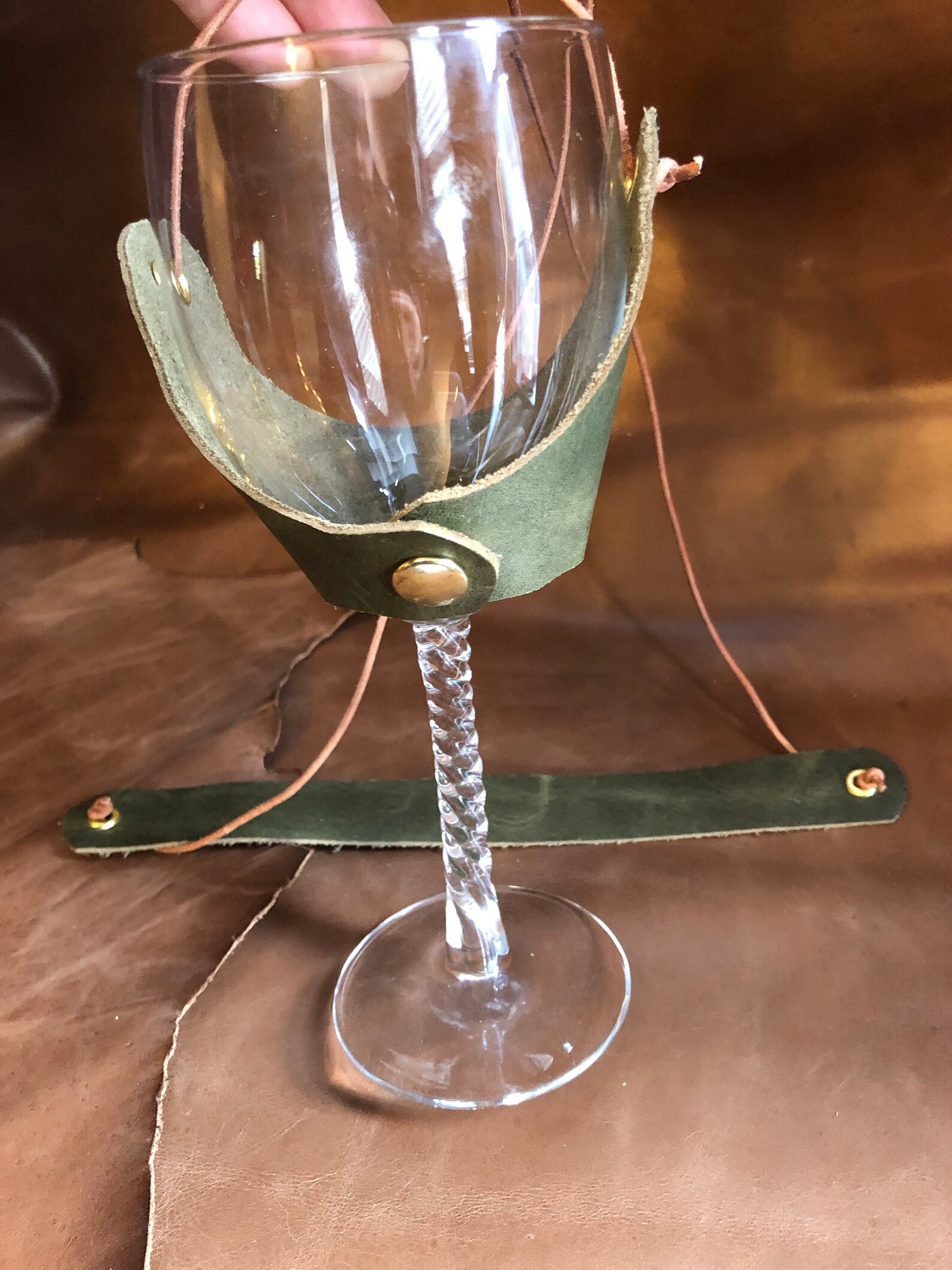Leather Wine Glass Holder Necklace Etsy