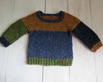 Warmer Color-Blocking-Pulli aus Donegal Tweed, Größe 68