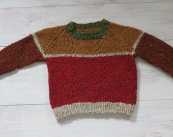 Warmer Pulli aus Donegal Tweed, rot-curry, Größe 74