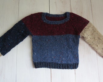 Warmer Color-Blocking-Pulli aus Donegal Tweed, Größe 80