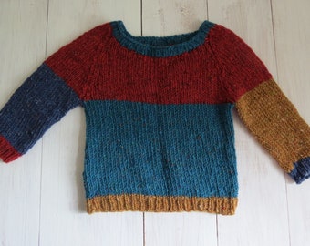 Warmer Color-Blocking-Pulli aus Donegal Tweed, Größe 80