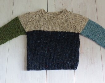 Warmer Color-Blocking-Pulli aus Donegal Tweed, Größe 62