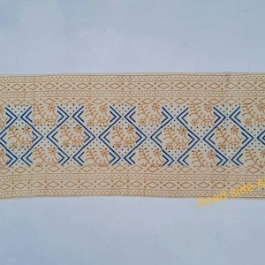 Cotton Runner Blue And Yellow With White Hand Block Print indian Rug- Pure Cotton Runner Rug Dhurrie