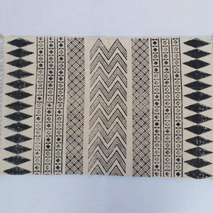2&#39;X3&#39; Cotton Handblock Printed Black  & White Rug - Handmade Block Print 60*90 Cm