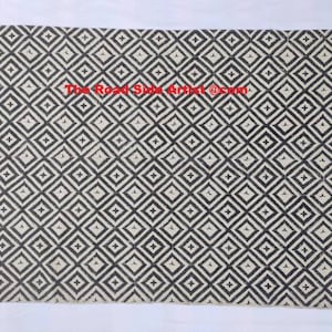 Multi Size Cotton Black and white Hand Block Printed indian Rug- Black and White Kilim