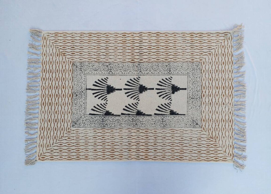 2'X3' Cotton Handblock Printed Black & White Rug - Handmade Block Print ...