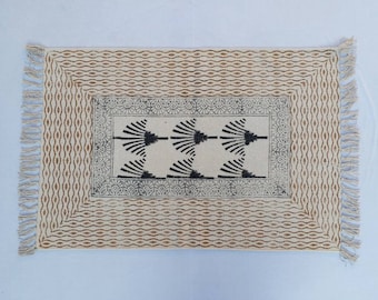 2&#39;X3&#39; Cotton Handblock Printed Black & White Rug - Handmade Block Print 60*90 Cm