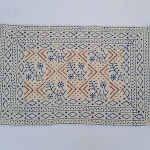 2'X3' Cotton Indigo & White Handblock Printed - 100% Cotton Handmade  Print Small Rug 60*90 cm