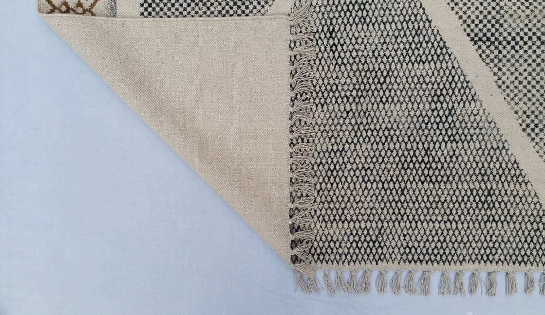 8x10 or 9x12 Cotton Black & White Hand Block Print Indian Rug- Handmade ...