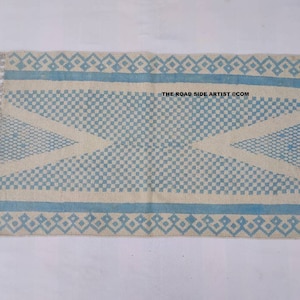 2&#39;X3&#39; Cotton Handblock Printed light Blue and White Rug - Handmade Block Print 60*90 Cm