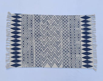 2'X3' Cotton Indigo Handblock Printed  Rug - Handmade Block Print 60*90 Cm