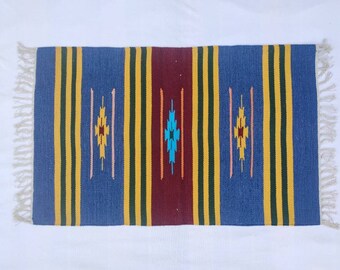 Handgjord bomullskelimmatta - Liten vävd indisk matta (60 x 90 cm)