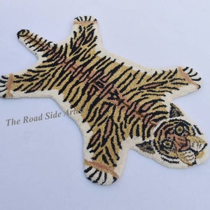 2x3 Hand Tufted Tiger Skin Wool Carpet - Handmade Decorative Living Room,Bedroom Gust Room Anti Slip Cotton backing Mat Rug