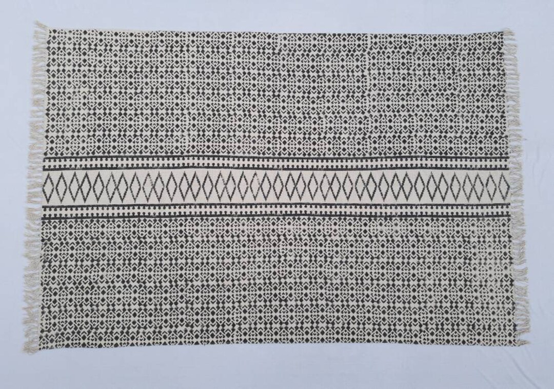 Multi Size Cotton Black & White Handmade Hand Block Print Indian Rug ...