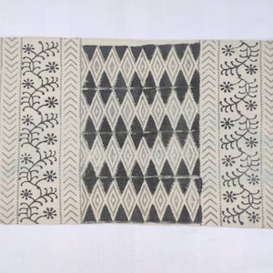 2&#39;X3&#39; Cotton Handblock Printed Black and White Rug - Handmade Block Print 60*90 Cm