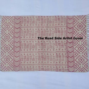 2&#39;X3&#39; Cotton Handblock Printed Pink and White Rug - Handmade Block Print 60*90 Cm