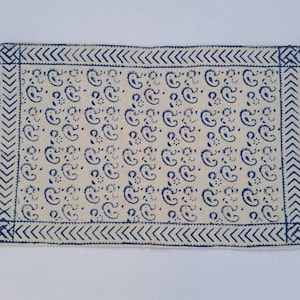 2&#39;X3&#39; Cotton Blue & White Handblock Printed - Beautiful Handmade Block Print Small Rug 60*90 cm