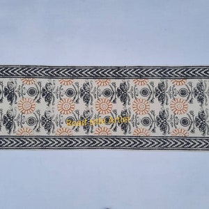 Cotton Runner Black And Burnt Orange Hand Block Print indian Rug- Pure Cotton Runner Rug Dhurrie