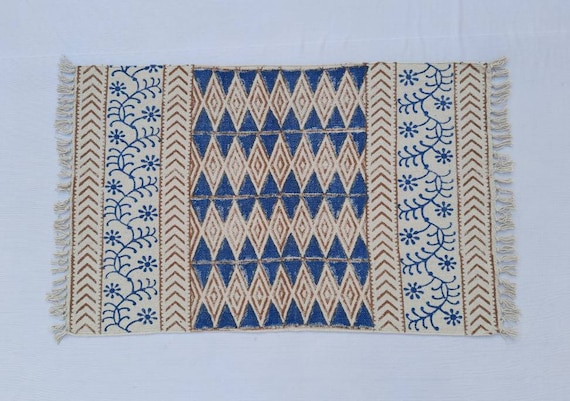 Blue Cotton Handmade Handblock Quilted Blanket Indian Cotton Spread Kantha Handblock Print Beork Bohemian Bed Decor Block Throw Blanket Twin/K並行輸入 Beautiful Hand Block Printed Blue Fabric, Cotton Fabric, Indian