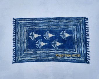 2'X3' Cotton Indigo Blue & White Handblock Printed - 100% Cotton Handmade  Print Small Rug 60*90 cm