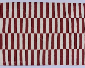 Wool Dark Red and white Modern Stripes Woolen Rug- 100% Handmade Wool Cotton mix  Rug Kilim Carpet - Reversible Rug