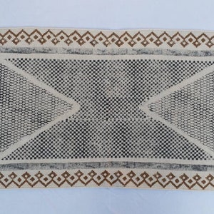 2&#39;X3&#39; Cotton Handblock Printed Black and White Rug - Handmade Block Print 60*90 Cm