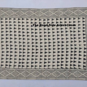 Multi Size Cotton Black and white Hand Block Printed indian Rug- Black and White Kilim