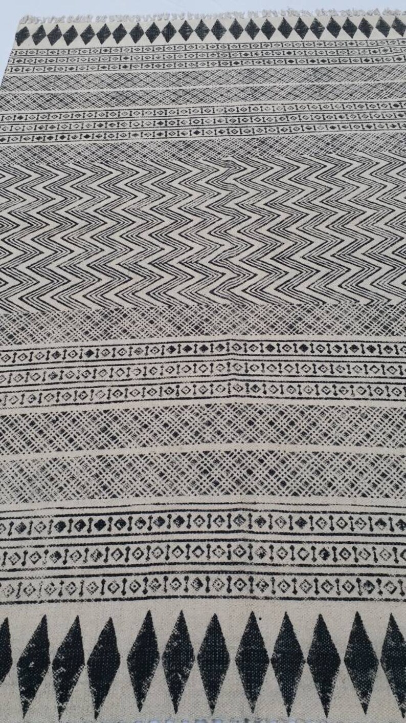 Multi Size Cotton Black & White Hand Block Print Indian Rug - Etsy