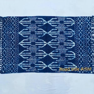 2&#39;X3&#39; Cotton Indigo Blue & White Handblock Printed - 100% Cotton Handmade  Print Small Rug 60*90 cm